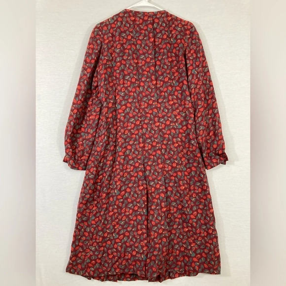 Vintage Red Burgundy Leaf Print Midi Dress size Large - Picture 8 of 9